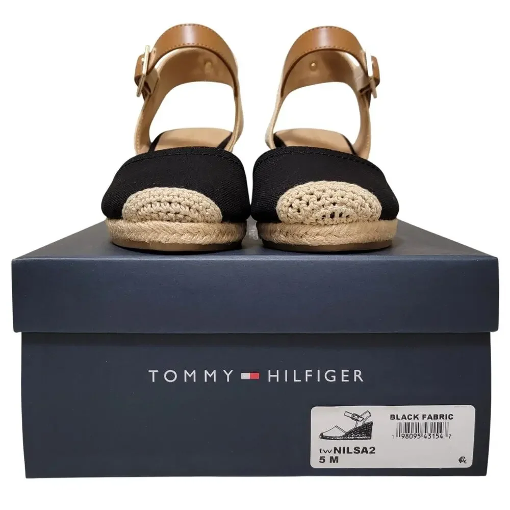 Tommy Hilfiger Women Nilsa Ankle Strap Espadrille Wedge Heels Size US 5M Black